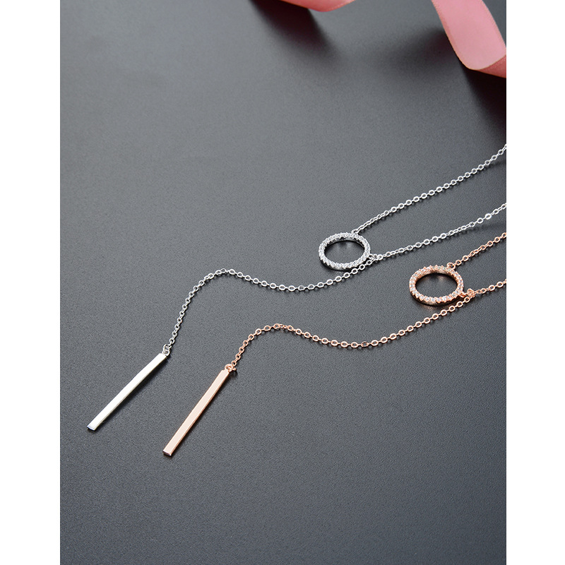 Luz nicho de lujo de alto grado suéter cadena círculo colgante Cadena de clavícula S925 plata esterlina diamante incrustado Collar largo de la borla de las mujeres