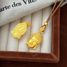 古法沙金平安中佛头吊坠项链男女仿黄金小众高级感弥勒佛挂坠配饰