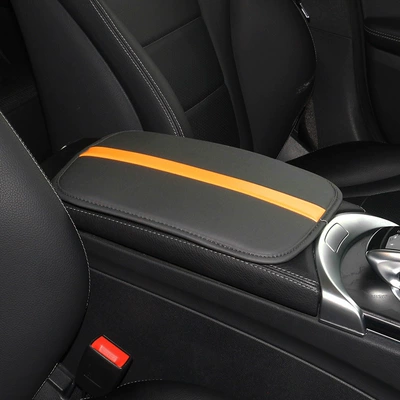 universal armrest box pad heightening: Armrest box pad - armrest-mat-black-orange