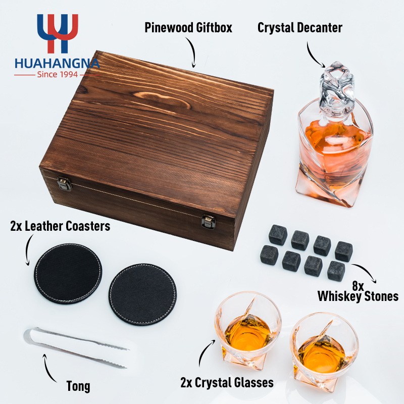 Cross-border whisky copa de vino caja de madera traje regalo casa copa de vino espíritus copa de vino roca hielo grano cubierta