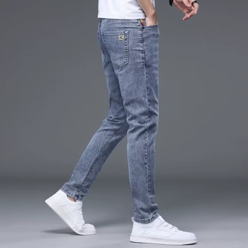 Синие летние комфортные дышащие джинсы, брюки, slim fit