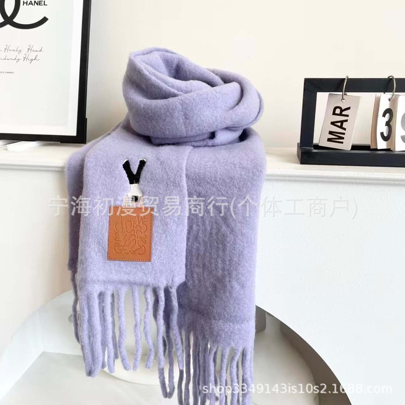 对字母双面羊绒围巾女秋冬季百搭保暖羊毛围脖高级感披肩两用线条|undefined