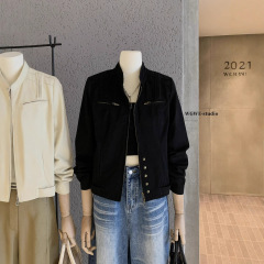 WGWE7151#广州十三行女装秋季新款立领短外套宽松休闲皮夹克上衣