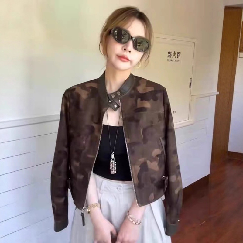 欧洲站2025秋季新款时尚立领迷彩短外套女宽松显瘦百搭夹克上衣女|undefined