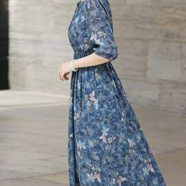 女装爆款花色显瘦连衣裙2026春季新款妈妈装中长款时尚碎花裙子