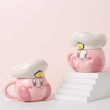 工厂新款可爱粉色卡通厨师星之卡比海军帽子星星陶瓷杯咖啡马克杯