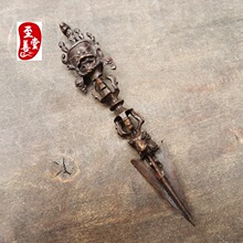 古玩收藏老包浆仿古合金铜客厅装饰摆件马头明王金刚杵2*14CM