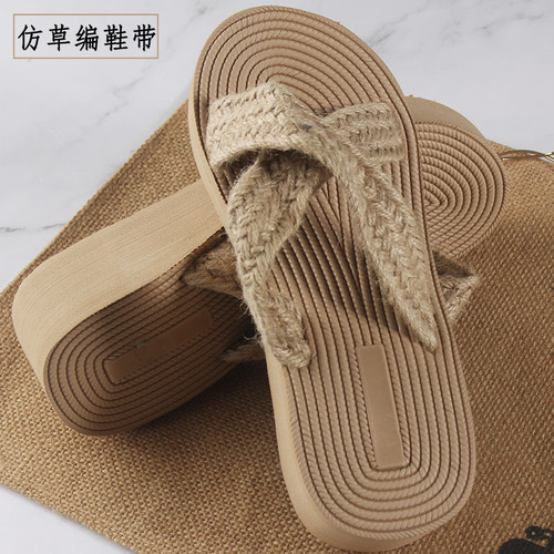 Women's Versatile Outdoor Wear Thick Eva Slip-On Sandals with Woven Slope Heel, Lightweight Summer Beach Slippers for Southeast Asia