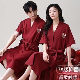 情侣睡袍女结婚新婚浴袍晨袍婚礼新娘伴娘红色短袖男士本命年睡衣