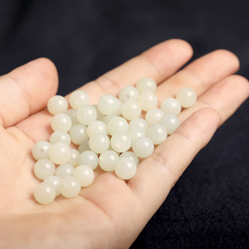 天然新疆和田玉白玉散珠配饰和田玉米珠圆珠老型珠手串手链项配饰
