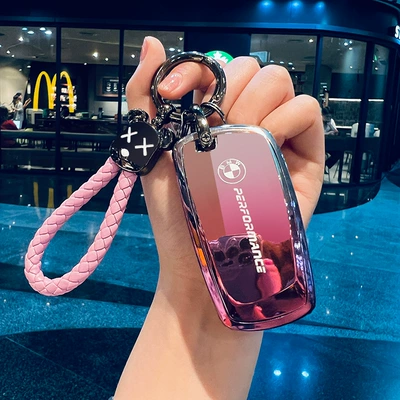 key set 5 series 3 series x3x1: Car key bag - type-a-gradient-pink-key-cover-bear-ring-braided-rope