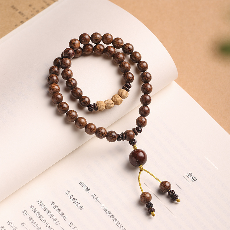 Zen Mori Logs Golden Silk Sandalwood 6/8mm Rosary Beads Double Circle Artistic Joker Temperament Baixiang Seed Bracelet Female
