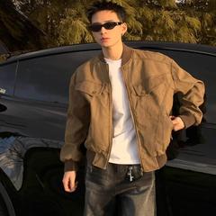 美式复古做旧工装夹克男女春秋高级感宽松休闲cleanfit短款外套潮