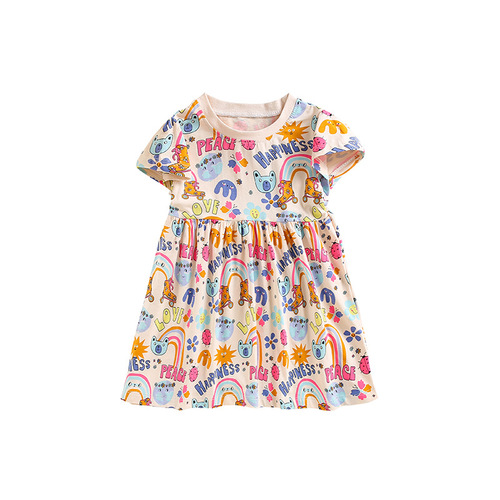 malwee girls dress summer new style European and American children's casual printed short-sleeved round neck children's princess dress