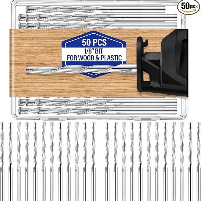 50 个 1/8 英寸钻头，用于木材和塑料导点切割钻头直径木铣螺旋锯