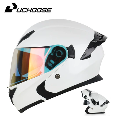 Flip-Up Helmet with Bluetooth, Safety — Motorcycle Safety Supplies - pearl-white-aurora-red-comes-with-transparent-mirror-bluetooth-headset-m