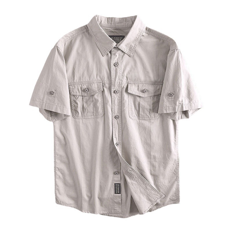 Camisas de mangas cortas de verano camisa de seda de hielo de hombre tendencia de ropa de verano camisa de abrigo de herramientas casuales