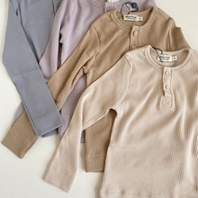 22秋冬莫代尔棉超舒适螺纹高端莫兰迪儿童长袖T恤--预售