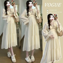 孕妇装新品感网红民族风异域风度假风时尚辣妈气质长袖连衣裙包邮