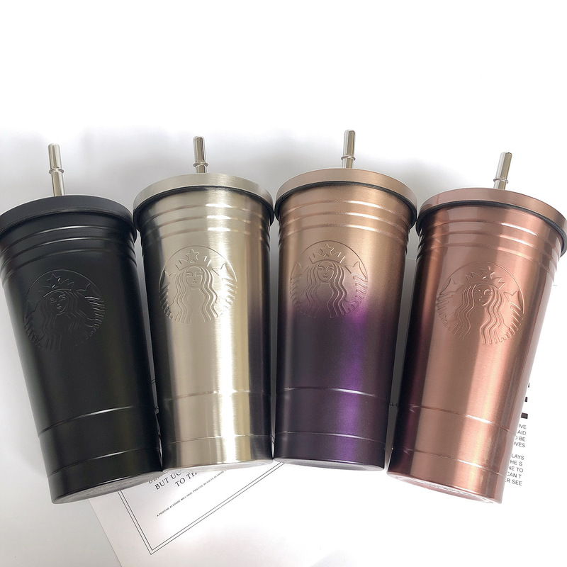 Foreign Trade Best-Selling Star Dad 304 Stainless Steel Thermos Cup, High-Looking Desktop Straw Cup, Student Couple Gift Cup