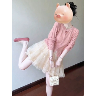 夏裝搭配一整套韓系穿搭小個子甜美減齡粉色防曬開衫蓬蓬裙兩件套