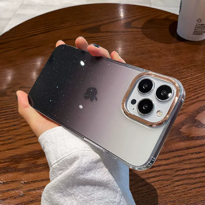 Чехол для телефона (Apple) iPhone 16 Series, градиент с электропокрытием и блёстками, ТПУ+PC