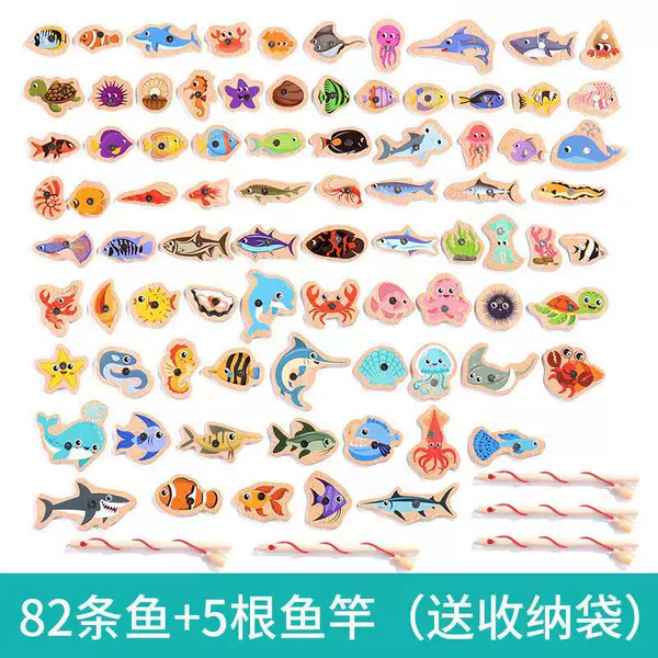 [Fishing Set] 82 fish + 5 fishing rods [Bagged storage bag]