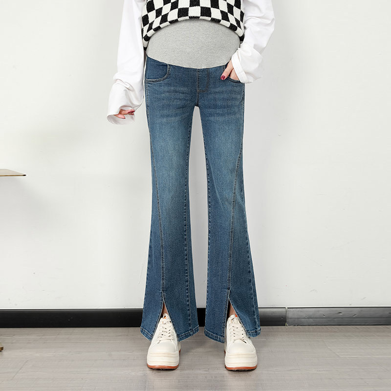 High-End Maternity Jeans with Slits and Flared Pants, Spring, Autumn and Winter Plus Size Plus Size High Elasticity Fashionable Maternity Wear