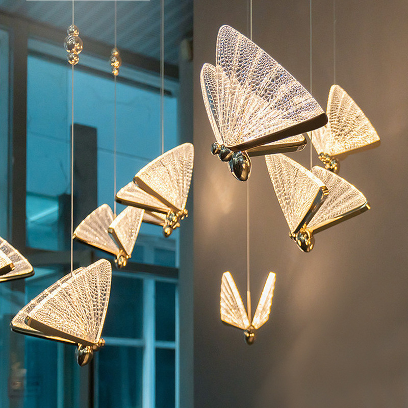 Lámpara de mariposa moderna y minimalista personalidad lámpara de comedor bar cabezal de cama iluminación nórdica mariposa lámpara de escalera dúplex