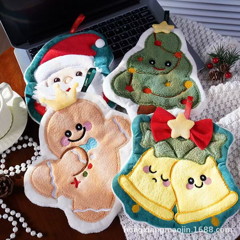 Christmas Hand Towel Cute Cartoon Kitchen Thickened Hanging Bathroom Quick-Drying Towel Handkerchief Absorbent Kidsren's Small Rag