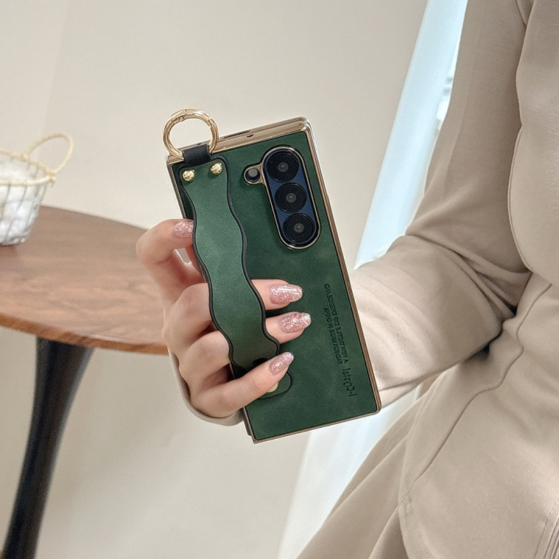 Samsung Z Fold3/4/5/6 携帯電話ケース リストバンド ウェーブ落下防止 ビジネス レザー保護カバーに適しています。|undefined