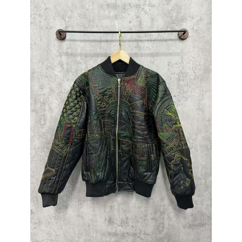 Who decides war heavy-duty embroidered leather jacket, unisex, loose-fitting baseball jacket, autumn and winter warm outerwear