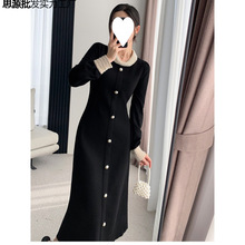 秋冬重工钉珠法式复古针织连衣裙气质名媛风高级感黑色打底长裙