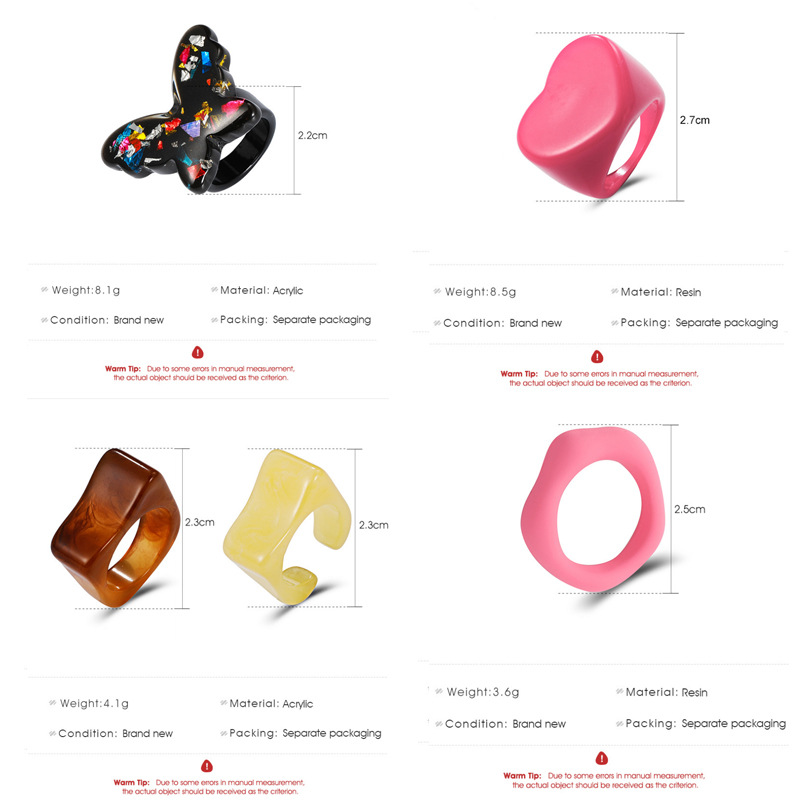 أزياء شفافة الراتنج القلب فراشة الاكريليك متعدد الألوان هندسية حلقة الجملة Nihaojewelry display picture 2