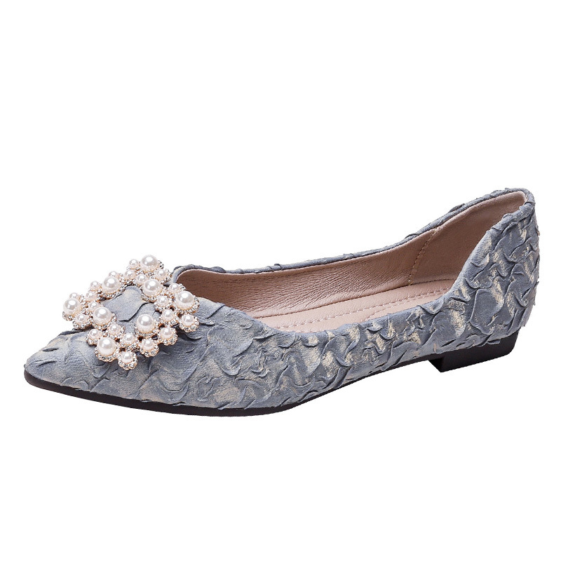 Celebridad de Internet punta puntiaguda zapatos de una sola capa para mujeres 2023 nuevos zapatos de mujer de otoño zapatos planos de corte bajo rhinestone más bombas de las mujeres del tamaño 41-43