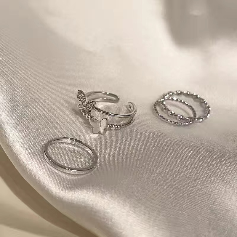 素輪蝶指輪セット女性シンプルで冷たい風が口を開けてダイエットできる指輪ファッション個性指輪|undefined
