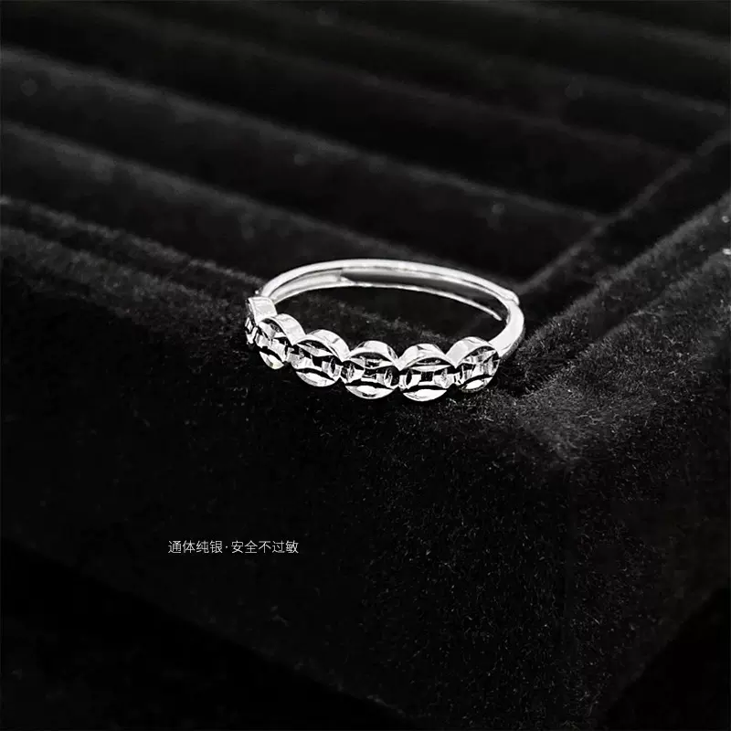 新款钱币钱多多戒指女纯银s925简约小众设计高级感食指指环戒指饰