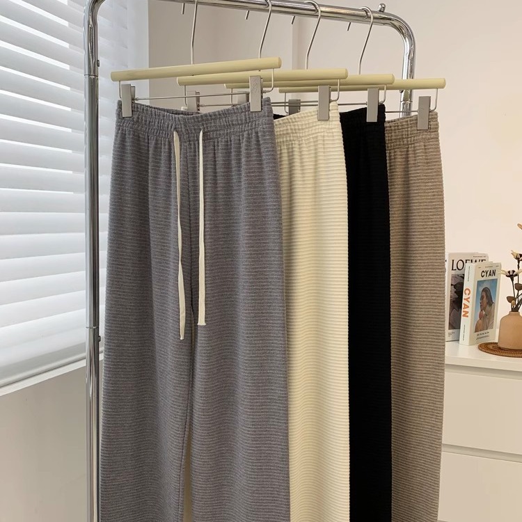 Estilo perezoso textura drapeado pantalones de pierna ancha mujer Otoño e Invierno trapear cintura alta adelgazamiento drapeado casual Pantalones rectos image 4