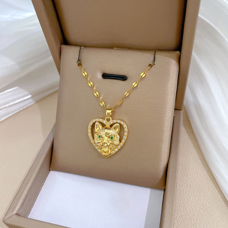 Collier Ras De Cou Femme Élégant Avec Pendentif Chat En Strass_voghion.com