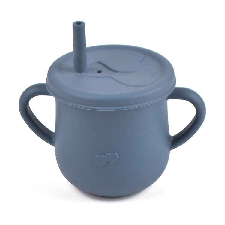 Taza de agua de paja de silicona para niños de grado alimenticio taza de agua resistente a caídas bebé taza de agua de silicona binaural taza de silicona para beber