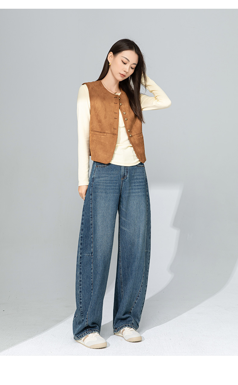 Quần jean nữ ống rộng cạp cao dáng rộng dáng nhỏ quần chuối lưỡi liềm — Màu xanh lam chi tiết 22