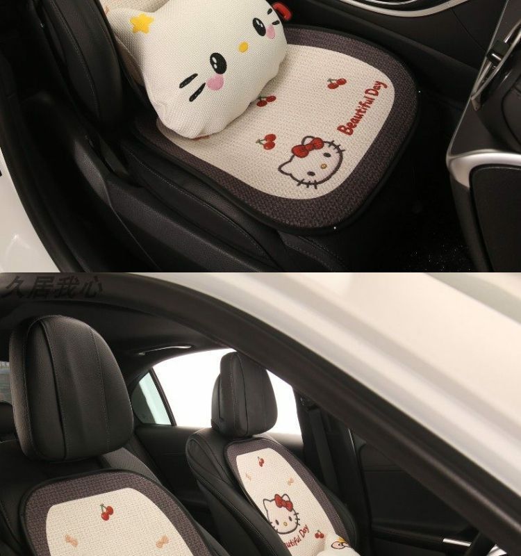 Car Seat Cushion, Universal for All Seasons, Breathable Kt Cat Seat Cushion, New Half-Cover Seat Cover, Cute Cartoon Single-Piece Seat Cover
