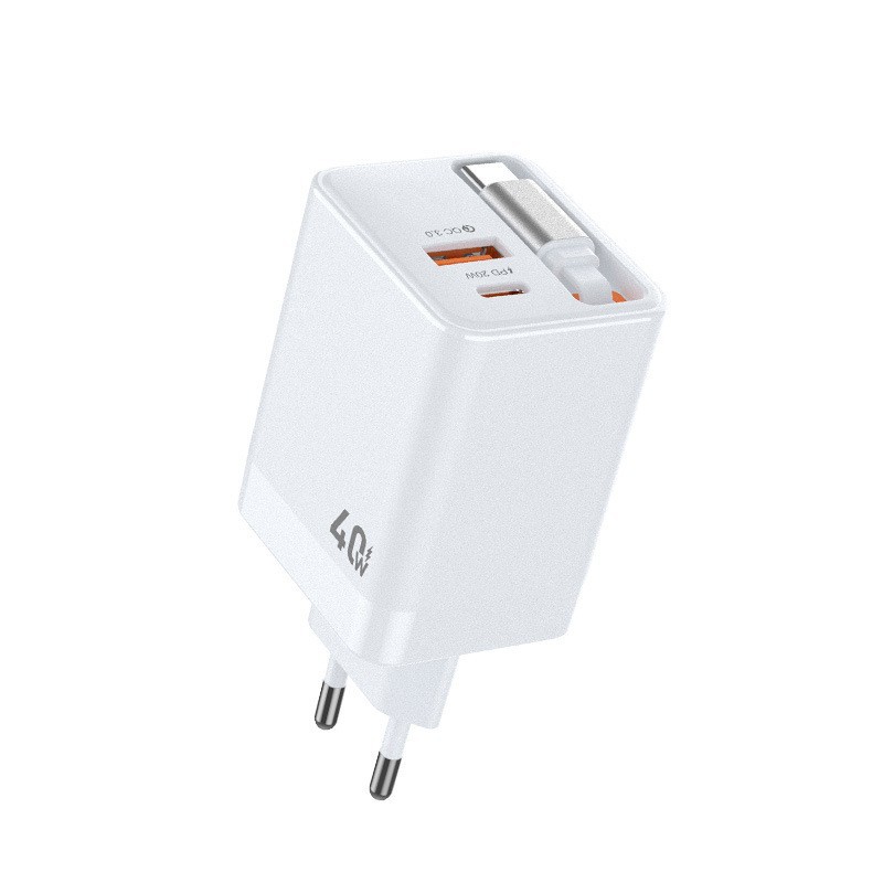 El cargador de nitruro de galio PD40W viene con un cable telescópico. El cabezal de carga rápida PD65W es adecuado para la carga PD del teléfono móvil Apple 16