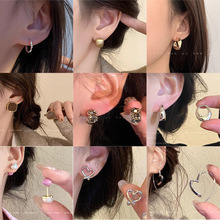 s925银针珍珠耳钉女冷淡风简约百搭金属耳圈耳环小众设计高级耳饰