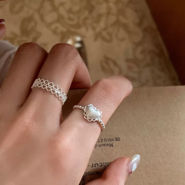 Korean-Style Heart Lace Ring for Women, Fashionable Niche High-End Index Finger Ring, 2026 New Model, Adjustable Open Ring