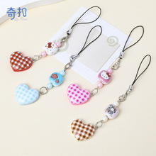 原创新款可爱亚克力格子KT猫手机挂件书包挂绳猫咪珠子配饰