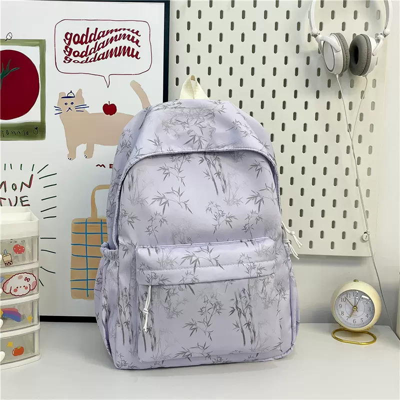 2025新款国风书包女大学生休闲简约大容量双肩包初中生高中生背包