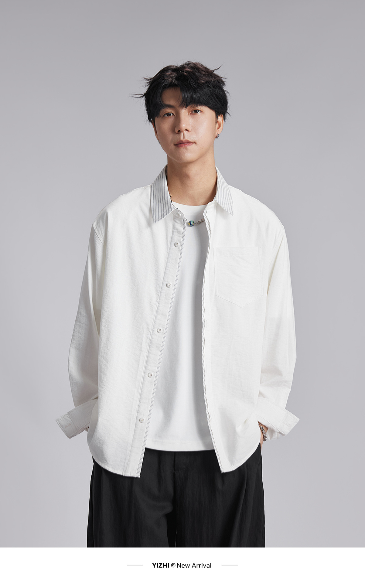 Áo chống nắng nam dáng rộng phối vải cotton phong cách lịch lãm — Xanh navy chi tiết 11