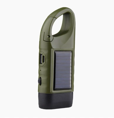 Solar-Powered Hand-Cranked Flashlight, Multi-Functional Camping Power Supply, Emergency Led Light, Outdoor Lighting, Power-Generating Flashlight (UV fənərlər) - army-green-large-3-port-charger-with-output