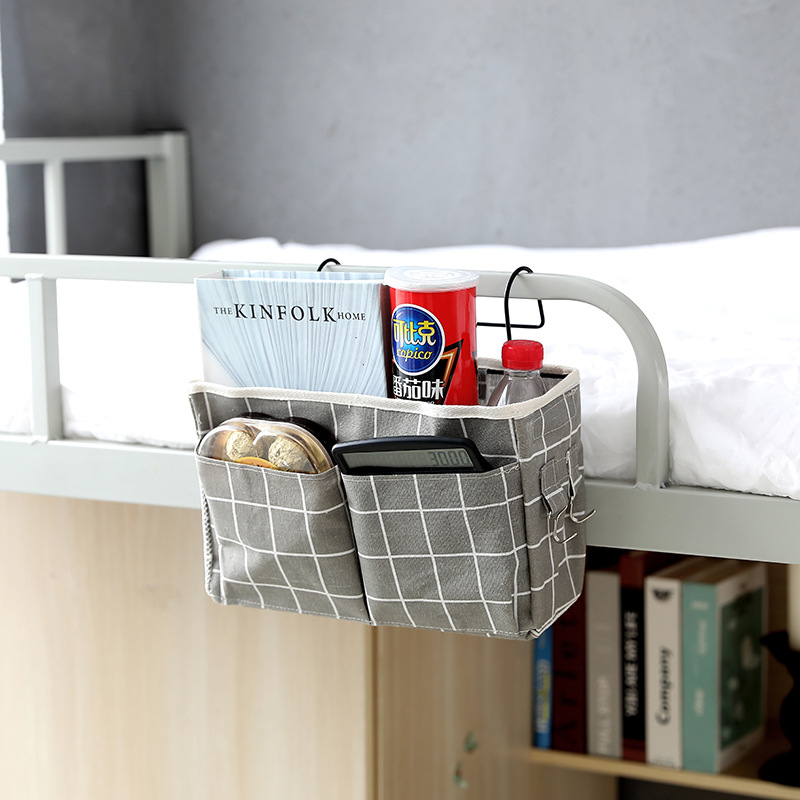 Nuevo dormitorio Estudiante universitario Almacenamiento de cabecera bolsa colgante canasta de almacenamiento de lona tela de lino de algodón Estilo nórdico Almacenamiento de noche canasta colgante